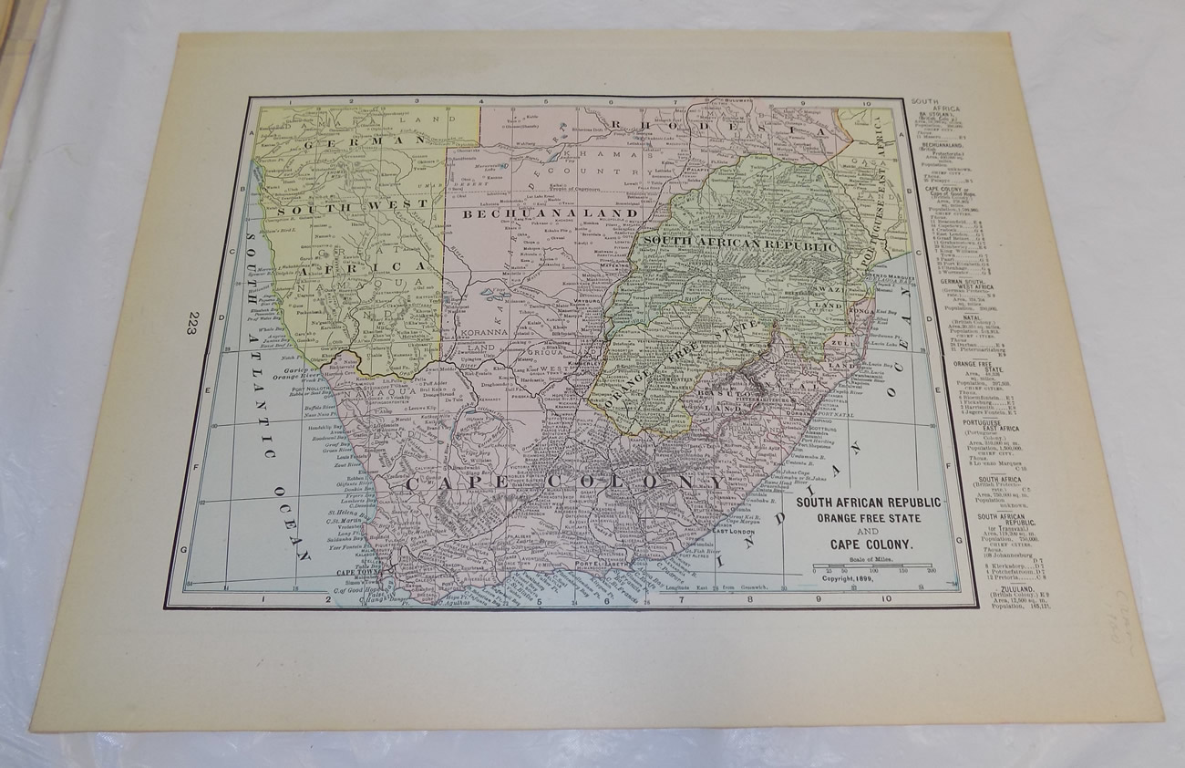 1899 Map/SOUTH AFRICAN REPUBLIC, ORANGE FREE STATE,CAPE COLONY, GERMAN ...